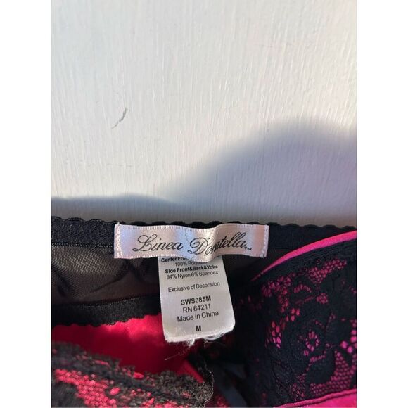 Linea Donatella sexy gown medium hot pink black lace rn#64211 - Picture 3 of 6